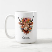 Boho Floral Scottish Highland Cow Western Custom Kaffeetasse (Links)