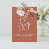 Boho Floral Script QR Code Terracotta Wedding RSVP Karte (Stehend Vorderseite)