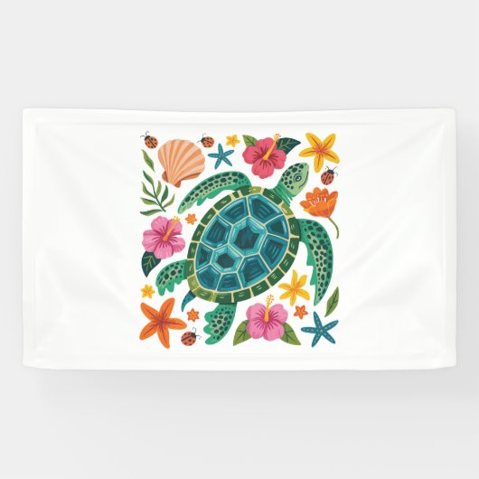 Boho Floral Sea Turtle Banner (Horizontal)