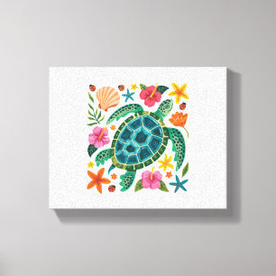 Boho Floral Sea Turtle Leinwanddruck