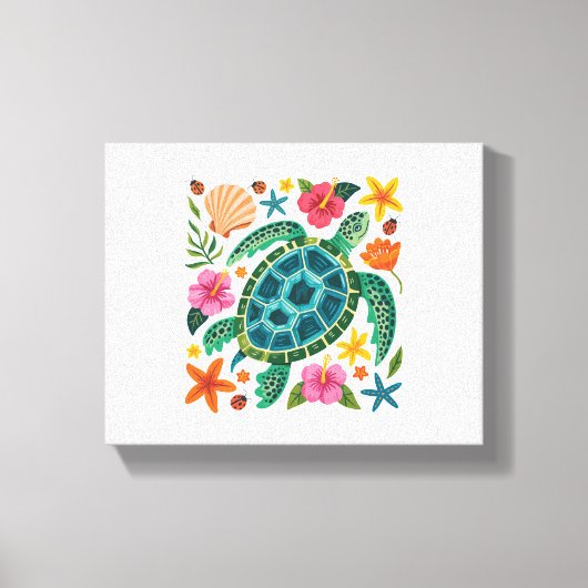 Boho Floral Sea Turtle Leinwanddruck (Vorderseite)