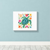 Boho Floral Sea Turtle Leinwanddruck (Insitu (Holzboden))