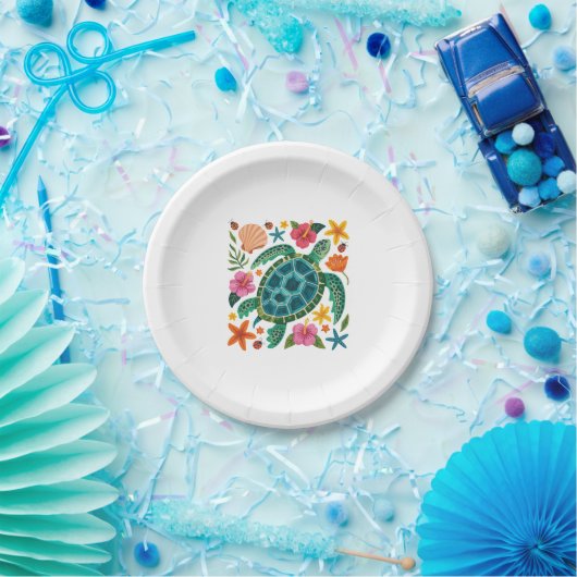 Boho Floral Sea Turtle Pappteller (Party)