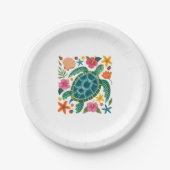 Boho Floral Sea Turtle Pappteller (Vorderseite)