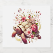 Boho Floral Sea Turtle Pink Blossom Schaumweinetikett (Einzelnes Label)