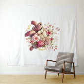 Boho Floral Sea Turtle Pink Blossom Wandteppich (Beispiel (Horizontal))
