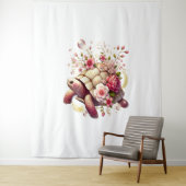 Boho Floral Sea Turtle Pink Blossom Wandteppich (Beispiel)