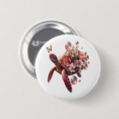 Boho Floral Sea Turtle, rosa Blossom Button (Vorne & Hinten)