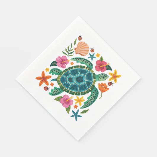 Boho Floral Sea Turtle Serviette (Ecke)