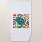 Boho Floral Sea Turtle Strandtuch (Vorderseite)