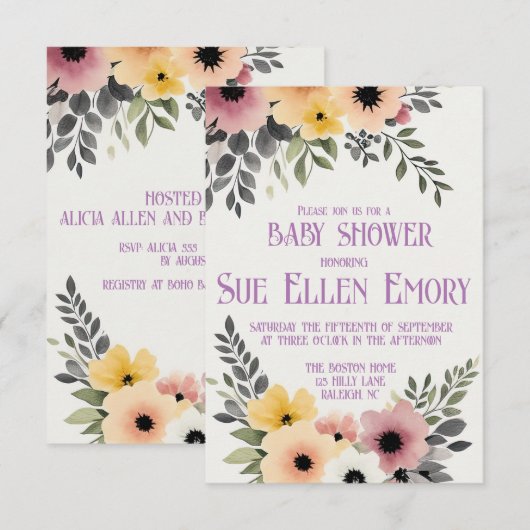 BOHO FLORAL SHOWER INVITATION (Vorne/Hinten)