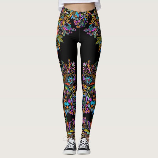 Boho Floral Side Streifen Leggings (Vorderseite)