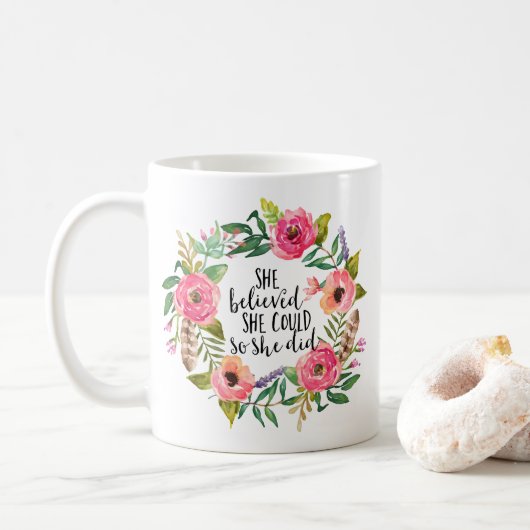 Boho floral Sie glaubte, sie könne so Kaffeetasse (Mit Donut)