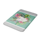 Boho Floral Skull Aquamarin & Chic Gray Modern Gla Badematte (Schrägansicht)