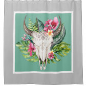 Boho Floral Skull Aquamarin & Chic Gray Modern Gla Duschvorhang (Vorderseite)