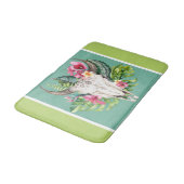 Boho Floral Skull Aquamarin und grün hell bunt Badematte (Schrägansicht)