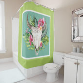 Boho Floral Skull Aquamarin und grün hell bunt Duschvorhang (Beispiel)