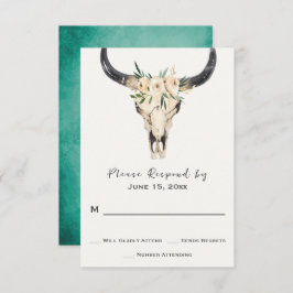 Boho Floral Skull auf Türkis Background Wedding RSVP Karte
