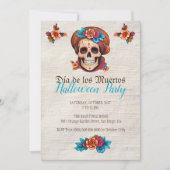 Boho Floral Skull Dia de Muertos Einladungen (Vorderseite)