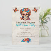 Boho Floral Skull Dia de Muertos Einladungen (Stehend Vorderseite)