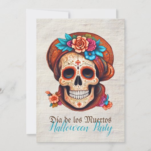 Boho Floral Skull Dia de Muertos Einladungen (Rückseite)