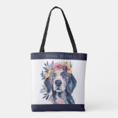 Boho Floral Spanel Dog Aquarellfarben Illustration Tasche (Rückseite)