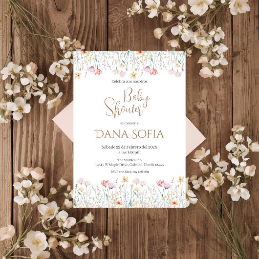Boho floral Spanish Baby Shower Girl Einladung