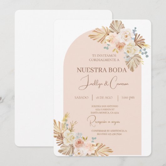 Boho Floral Spanish Wedding Einladung (Vorne/Hinten)