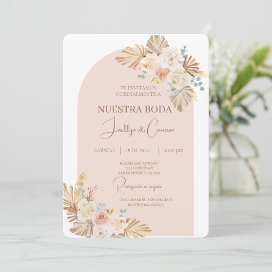 Boho Floral Spanish Wedding Einladung (Stehend Vorderseite)