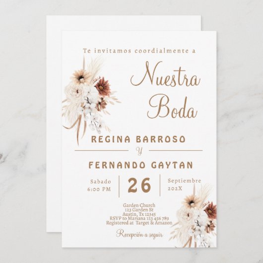 Boho Floral Spanish Wedding Einladung (Vorne/Hinten)