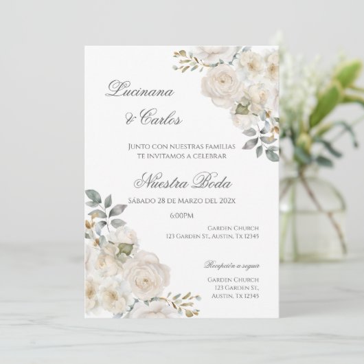Boho Floral Spanish Wedding Einladung (Stehend Vorderseite)