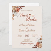 Boho Floral Spanish Wedding Einladung (Vorne/Hinten)