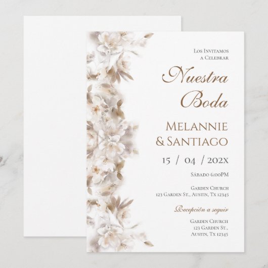 Boho Floral Spanish Wedding Einladung (Vorne/Hinten)