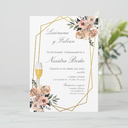 Boho Floral Spanish Wedding Einladung (Stehend Vorderseite)