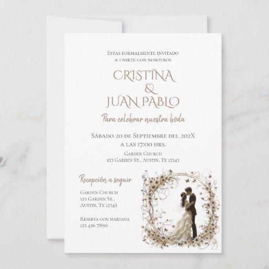 Boho Floral Spanish Wedding Einladung (Vorderseite)