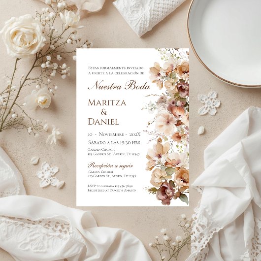 Boho Floral Spanish Wedding Invitation Einladung
