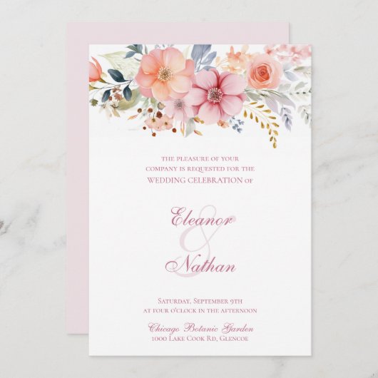 Boho Floral Spring Summer Wedding Save The Date (Vorne/Hinten)