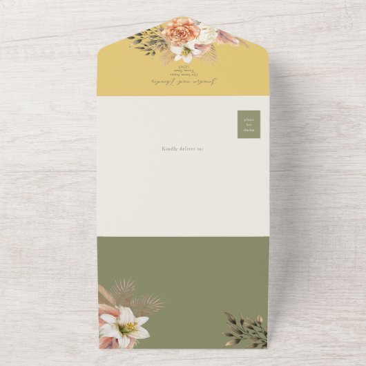 Boho Floral Spring Wedding All In One Einladung (Außenbereich)