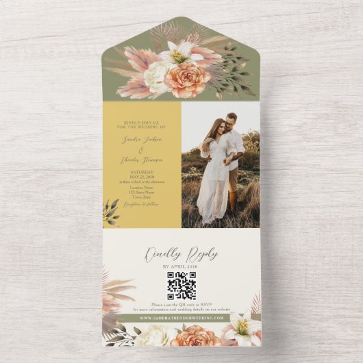 Boho Floral Spring Wedding All In One Einladung (Innen Boden)