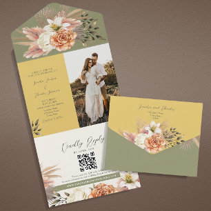 Boho Floral Spring Wedding All In One Einladung