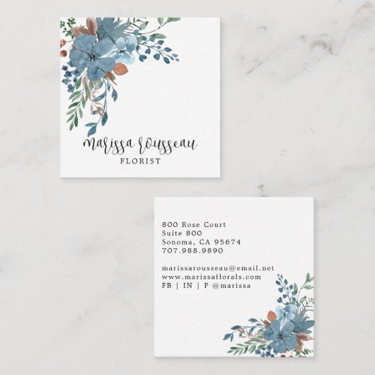 Boho Floral Square Business Card Quadratische Visitenkarte (Vorne/Hinten)