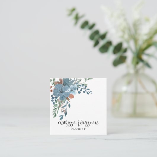 Boho Floral Square Business Card Quadratische Visitenkarte (Stehend Vorderseite)