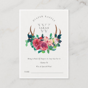 Boho Floral Stag Antlers Diaper Raffle Baby Dusche Begleitkarte