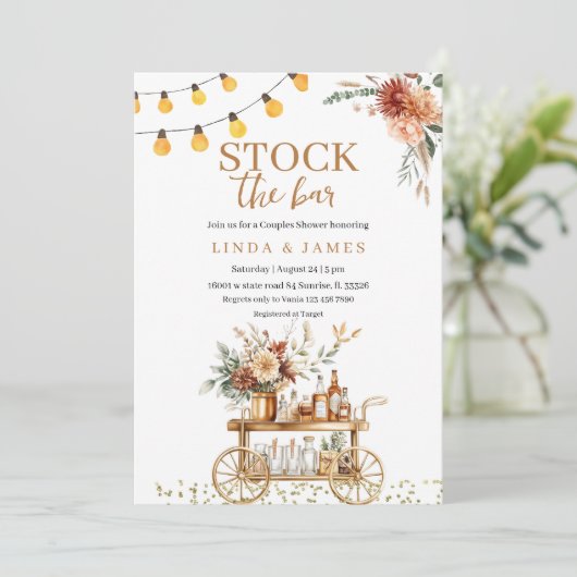 Boho Floral Stock die Bar Dusche Einladung (Stehend Vorderseite)