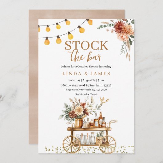 Boho Floral Stock die Bar Dusche Einladung (Vorne/Hinten)