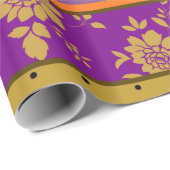 Boho Floral Streifen Lila Mustard Gelb Muster Geschenkpapier (Rolleneckpunkt)