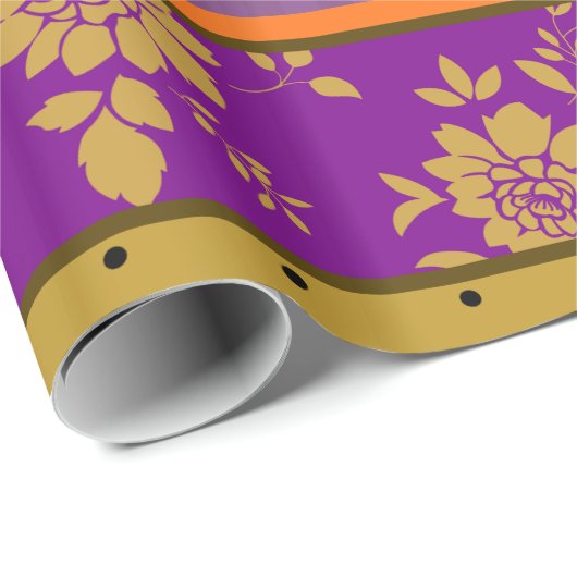 Boho Floral Streifen Lila Mustard Gelb Muster Geschenkpapier (Rolleneckpunkt)
