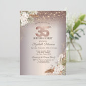 Boho Floral,String Lights Glitzer 35. Geburtstag Einladung (Stehend Vorderseite)