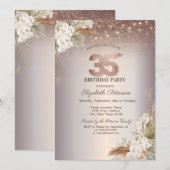 Boho Floral,String Lights Glitzer 35. Geburtstag Einladung (Vorne/Hinten)