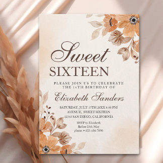 Boho Floral Sweet Sixteen Birthday  Einladung